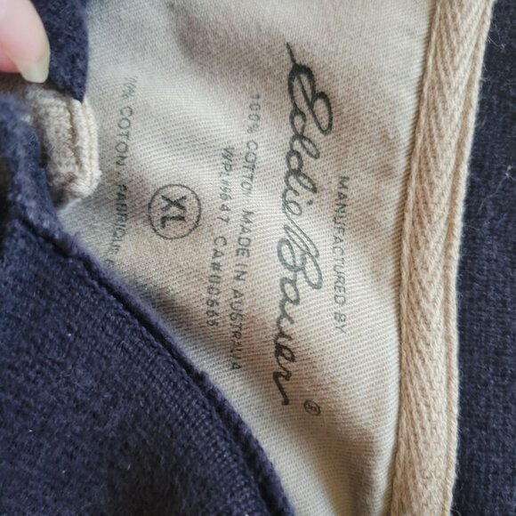 Eddie Bauer Mens XL Navy Blue Cotton Long Sleeve Polo Shirt - Picture 2 of 5